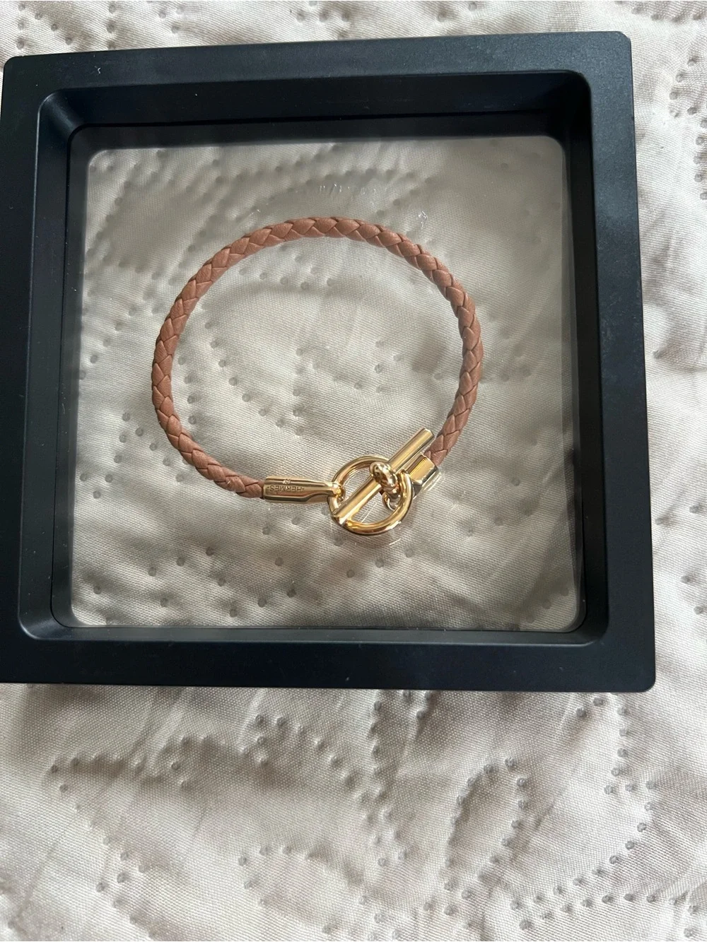 Hermes Braided Leather Bracelet with Yellow Gold Toggle